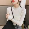 Autumn and Winter Versatile Simple Semi-turtleneck Sweater with Women's Solid Color Slim and Thin Knitted Bottoming Shirt Splicing Design