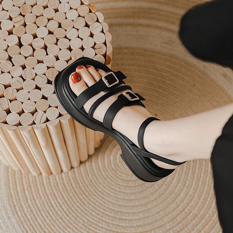Женские босоножки на платформе весна и лето новые полоски на одно слово римские туфли мягкая подошва корейская версия римские туфли уличная пляжная обувь женская