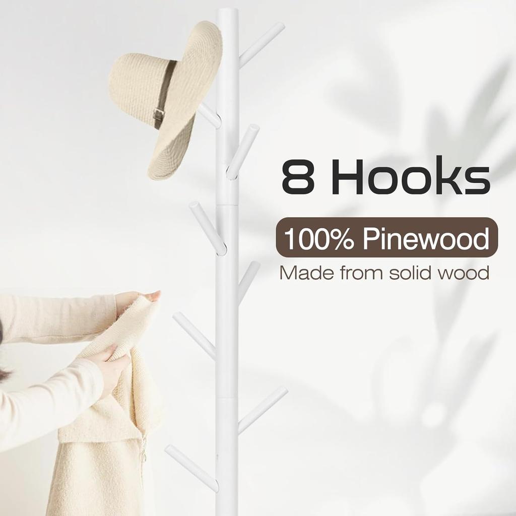 Вешалка для пальто, отдельно стоящая вешалка для пальто с 8 крючками и 3 регулируемыми по размеру вешалками для спальни, прихожей, офиса, шляп, пальто, шарфов, сумок