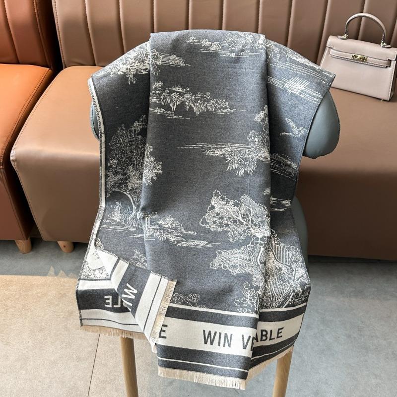 Landscape painting imitation cashmere scarf women's high-end office air-conditioned room thickened warm long trendy scarf