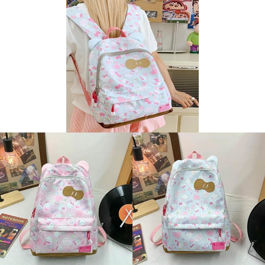 Милый Мультяшный Рюкзак Hello Kitty Для Школы С Нейлоновым Отделением И Деталями В Виде Сердечек Для Подростков И Девочек