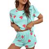 Women's Pajamas Suit Love Printed Short-sleeved Round Neck T-shirt and Shorts Two-piece Set