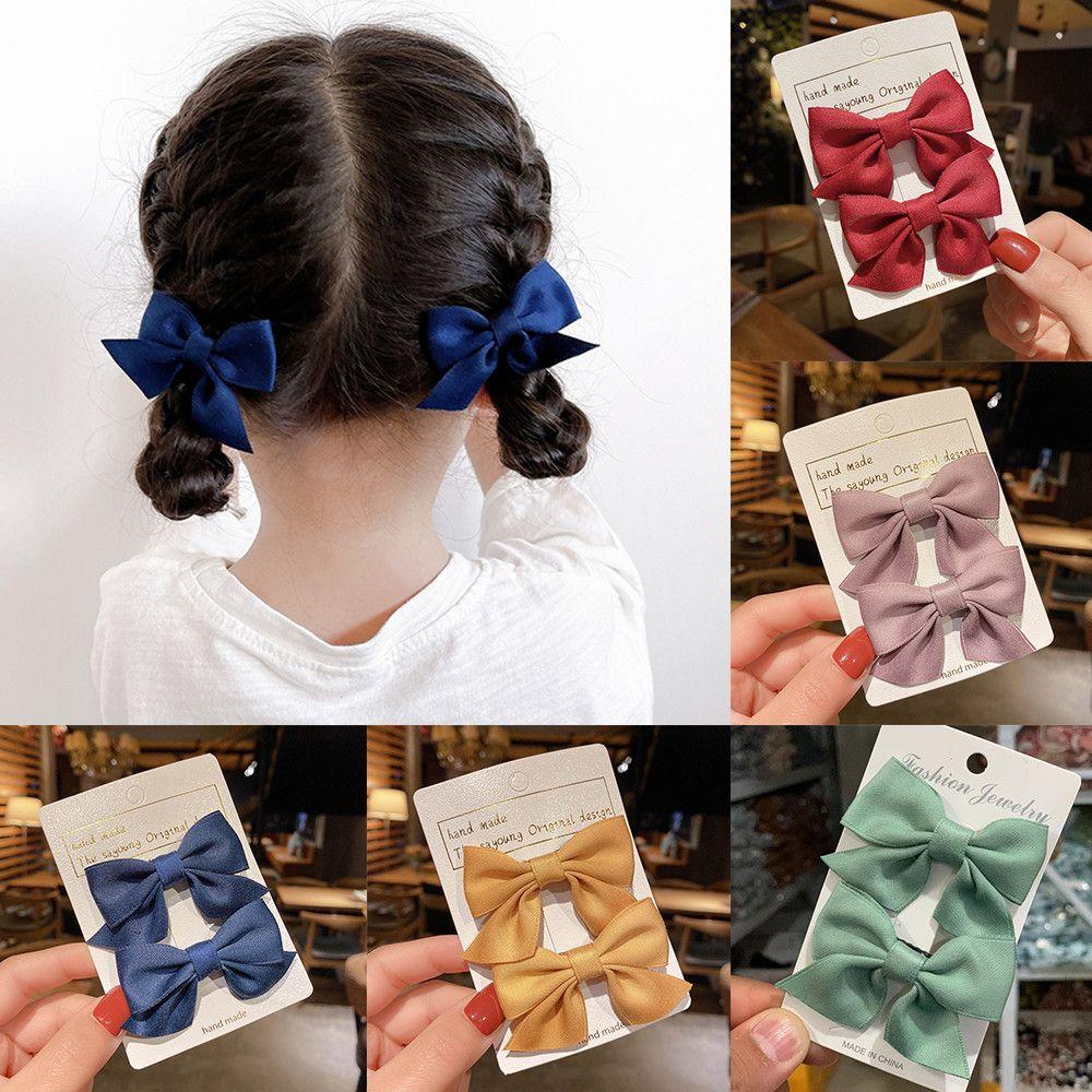 2Pcs Cute Little Girl Solid Color Bowknot Barrettes Baby Hairpins Kids Hair Clips Bow Headgear