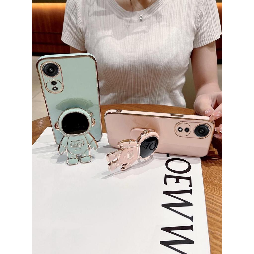 Astronaut Folding Holder Plating Case for OPPO Reno Find X6 A51 7 8 9 K9 Pro ACE F17 R17 A97 A93 A74 5G Case Foldable Stand