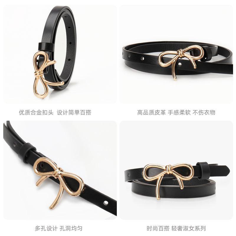 Women's Sweet Bow Belt with Gold Buckle - Adjustable Faux Leather Waistband for Dresses, Elegant Decorative Accessory