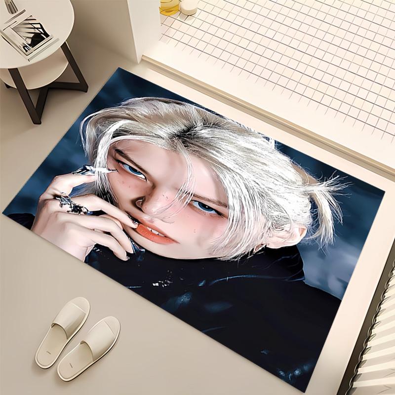 1pc Kpop Print Area Rug - Soft, Washable Non-Slip Indoor Mat, Living Room, Home Office Decorative Rug,Office Decorative