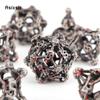 7 Pcs Silver Red Skull Head Metal Dice Hollow Metal Polyhedral Dice Set Suitable for Role-Playing RPG  Board Game Card Game