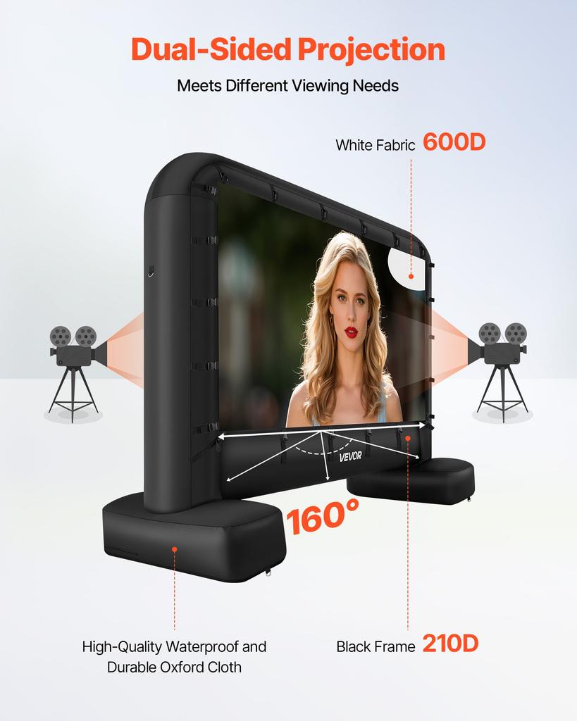 VEVOR 14 ft Inflatable Movie Screen, 600D Washable Inflatable Projector Screen with Portable Storage Bag