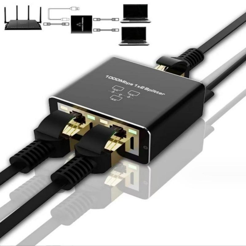 1 to 2 RJ45 Ethernet Splitter Converter with USB Power Cord for Gigabit Networking  Expansion Multiple Device Connection