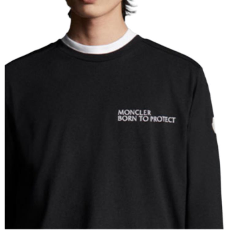 Moncler Ss22 Printed Crew Neck Long Sleeve T-Shirt Men tops Black H10918D00013899M5999