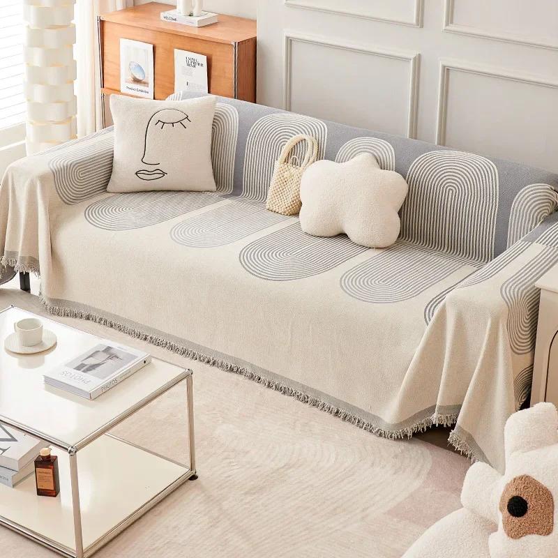 Chenille Sofa Towel Cover Nordic Tassel Throw Blanket Four Season Cotton Dust Anti-Cat Scratch Sofa Cover Picnic Blanket Carpet