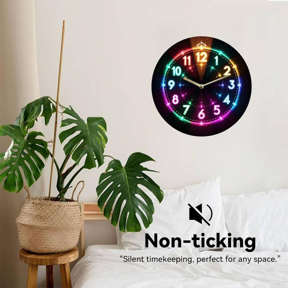 Silent Wall Clock 2D Flat Electronic Color Clock Retro Wooden Alarm Clock  Home and Office Dcor