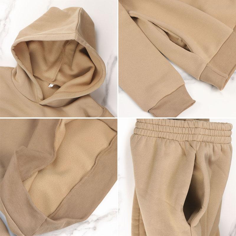 Женские спортивные костюмы, теплый спортивный костюм, толстовка + брюки для бега, модные однотонные комплекты из двух предметов для женщин, костюмы-толстовки