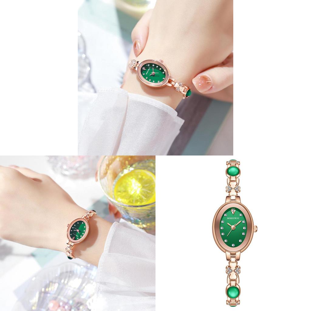 Luxury Green Gemstone Ladies Watch With Quartz Movement And Brass Clasp For Daily Use