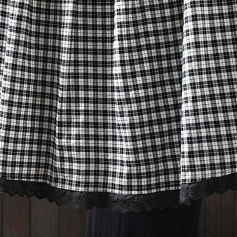 Johnature Женские клетчатые юбки Эластичная талия Пэчворк Кружево Летние Женские Повседневные Мягкие Юбки