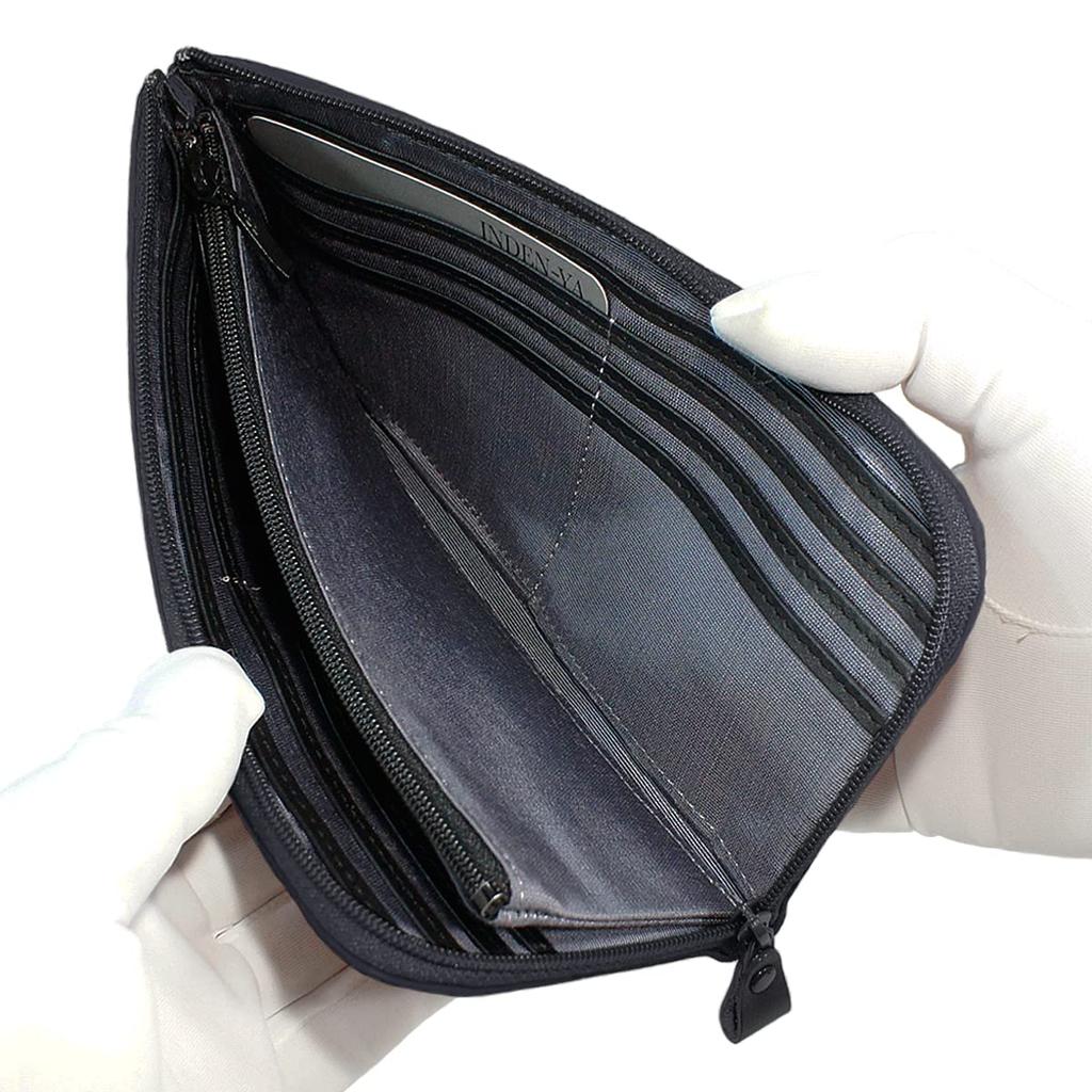 Inden Long Bundle Black Background X Pink Pattern [Indenya] Wallet, A, L-shaped Zipper, Deerskin, Lacquer, Forget-me-not 2315-51-181