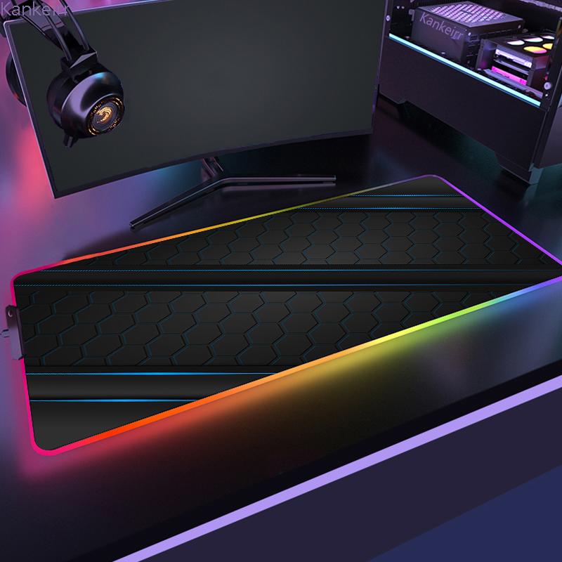 RGB Hexagonal Mouse Pad 900x350 LED Gaming Anime Geometric Luminous Anti-skid Computer Offices Cool Mousepad Desk Mat Laptop Rug