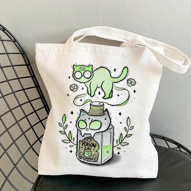 Cat Shopping Canvas Womens Bag Casual Large Capacity Shoulder Bags Reusable Shopper Tote Bags Fashion Harajuku Ulzzang Handbags