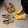 Корейская версия ретро туфли-лодочки с круглым носком и мелким вырезом, матовые, на плоской подошве, с ремешком через подъем, Мэри Джейн, женские, лето 2025, новинка