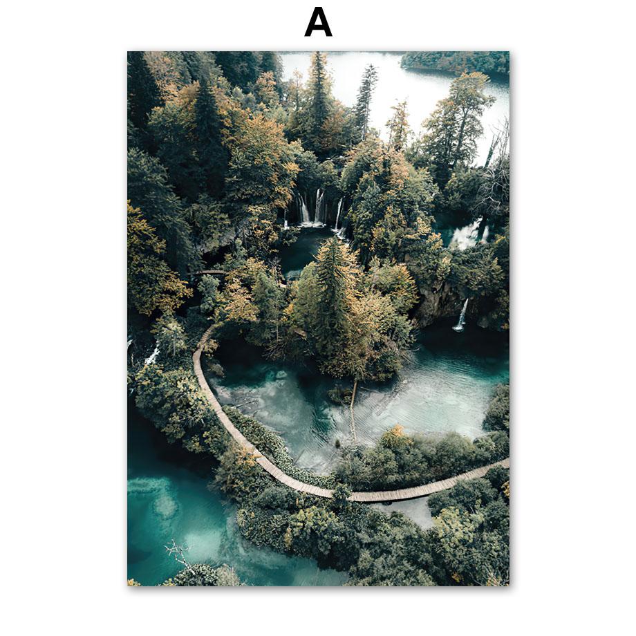 Настенная картина на холсте, зеленое озеро, лес, снежная гора, плакаты на скандинавскую тему и принты, настенные панно для гостиной, украшения дома