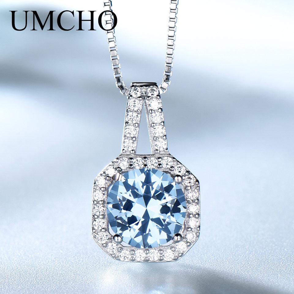 Umcho Created Sky Blue Topaz Gemstone  For Women Pendant Brand Fine Jewelry Gift for Wedding