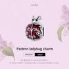 WOSTU Стерлингового серебра 925 пробы, изысканный темно-красный узор, божья коровка, насекомое, подвеска из бисера для оригинального браслета «сделай сам», ювелирное изделие, подарок для девочки