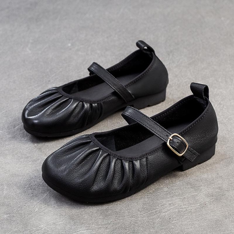 GKTINOO 2025 Весна Новые Ретро Туфли на Плоской Подошве Натуральная Кожа Удобный Круглый Носок Неглубокие Универсальные Женские Туфли