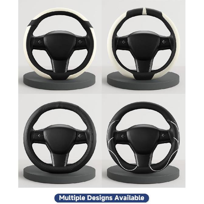 West Llama ized Nappa Leather Car Steering Wheel Cover for 2016-2025 Tesla Model 3/Model Y 2026 Juniper/Highland, Non-Slip Design of Tesla