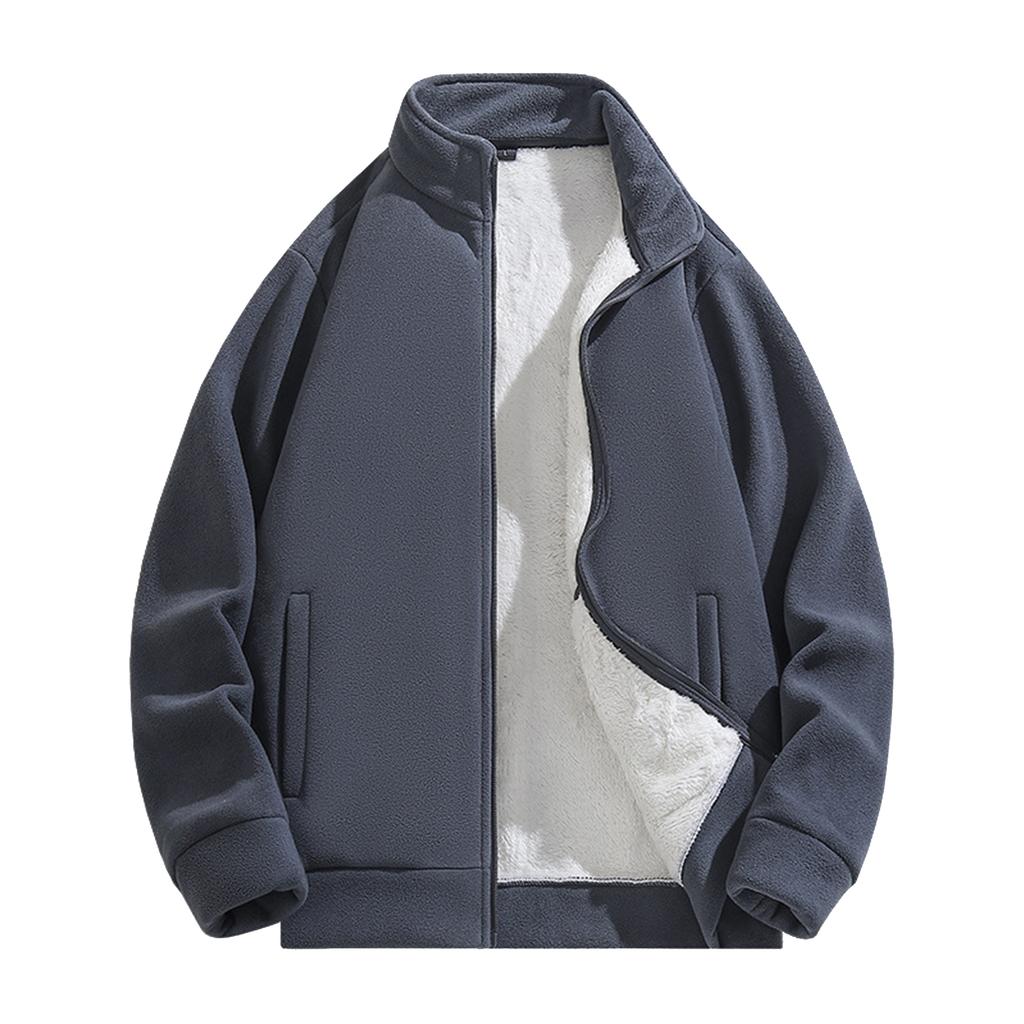 Men's Casual Solid-color Loose Zipper Sweatshirt, Men's And Women's Long-sleeved Thickened Fleece Warm Sweatshirt Jacket