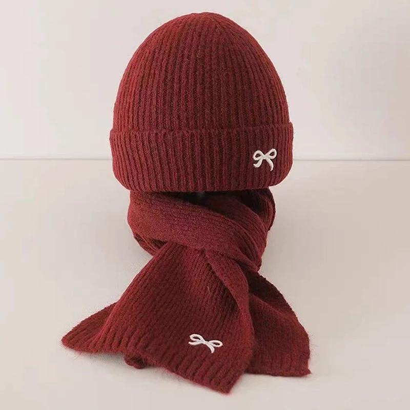 Набор из 2 шт. Корейские детские шапки и шарфы Зимние 1-8 лет Стильные для мальчиков и девочек Малышей Ветрозащитные Вязаные Шерстяные Шапка Шарф
