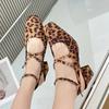 Fashion New Fashion Leopard Print Narrow Strap Buckle Women's High Heels Elegant Square Toe Stilettos Wedding Party Shoes