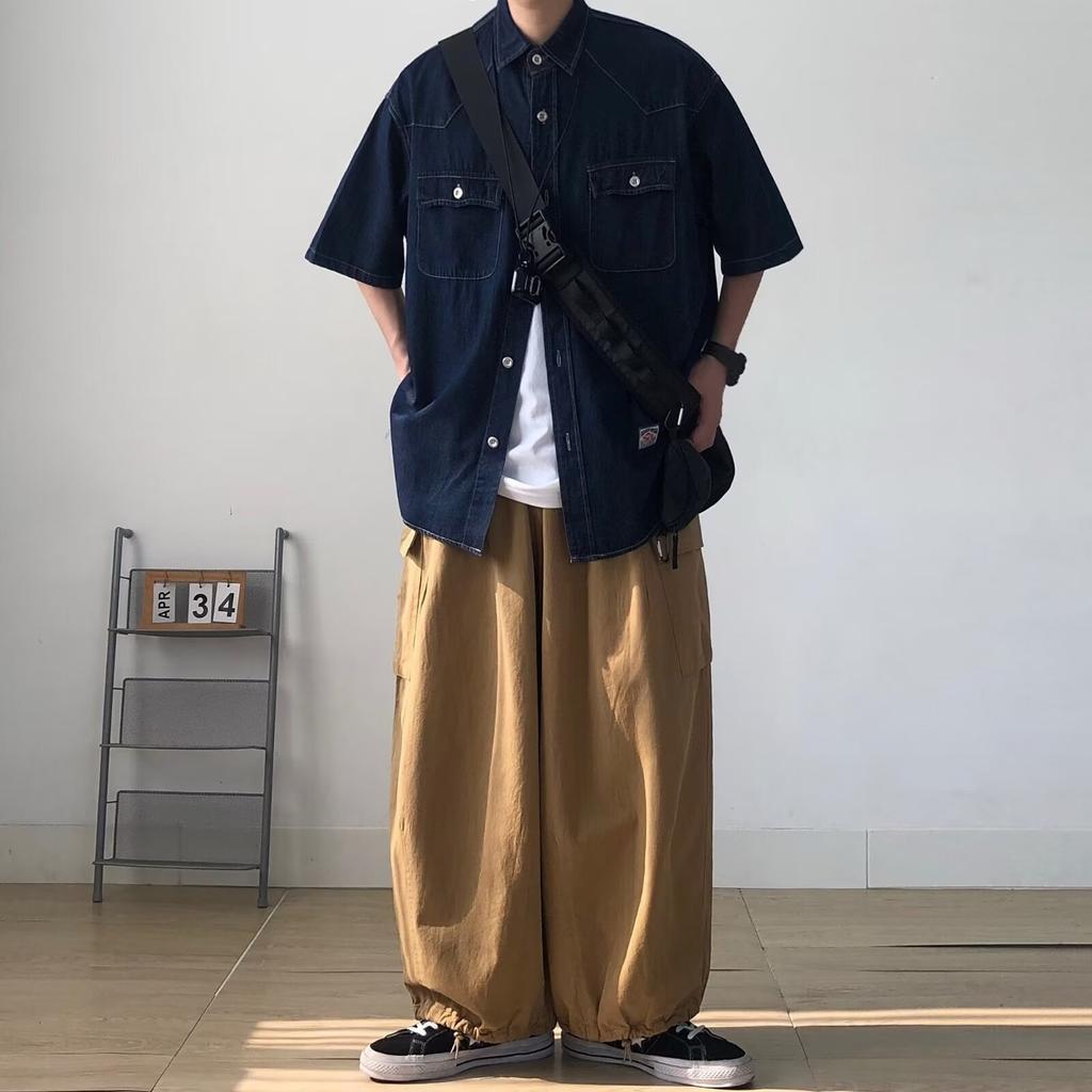 Japanese Retro Fashion Brand Summer Loose Denim Short Sleeved Shirt Artistic Youth Workwear Shirt Men'S And Women'S Layered Jacket