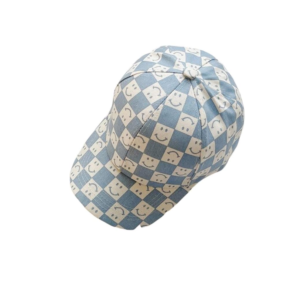 Misia Luxury Unisex Baseball Cap with Smile Pattern Checkered Design for Sizes Sky for Boys and Girls Kids' Spring/Summer, 52-54cm [26219-26223] Blue,