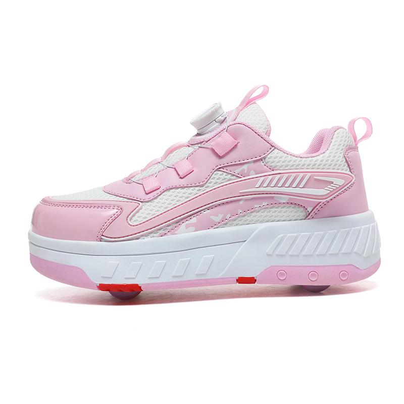 Новые беговые туфли Четырехколесные блочные туфли для девочек Детская обувь с колесами Коньки для мальчиков и девочек Студенческая деформационная обувь