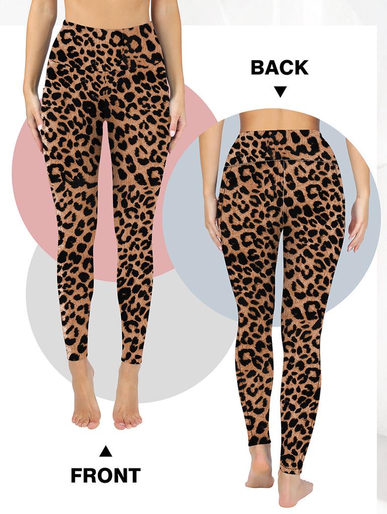 Sports Yoga Long Pants Fashionable Slim-fit Pocket Leopard-print Fitness Leggings High-waisted Butt-lifting Leggings