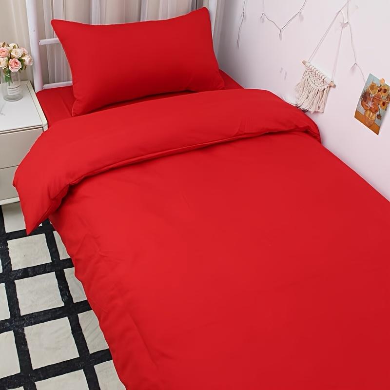 Большой красный комплект свадебного постельного белья из четырех предметов, стиранный хлопок, простой однотонный пододеяльник