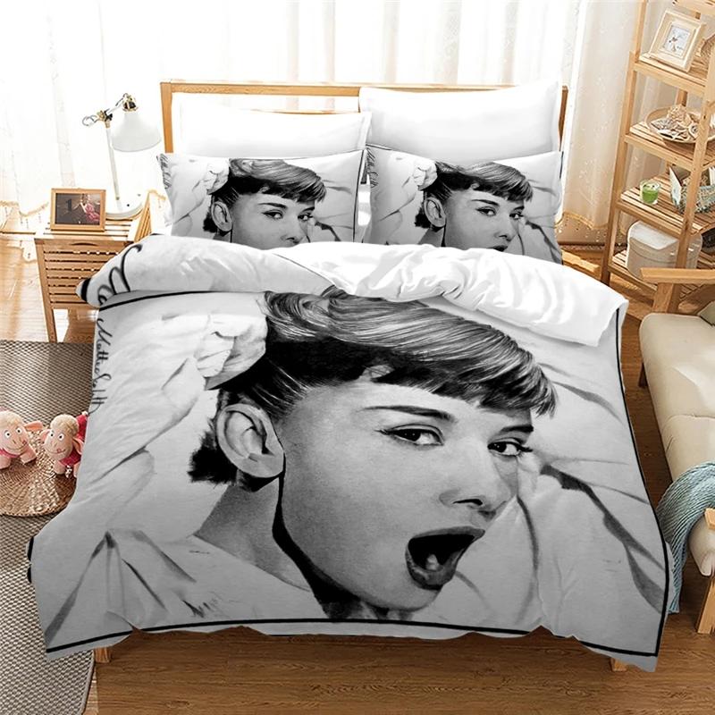 Audrey Hepburn 3D Duvet Cover Set with Pillowcase Printed Bedding Set Single Double Twin Full Queen King Size for Bedroom Decor