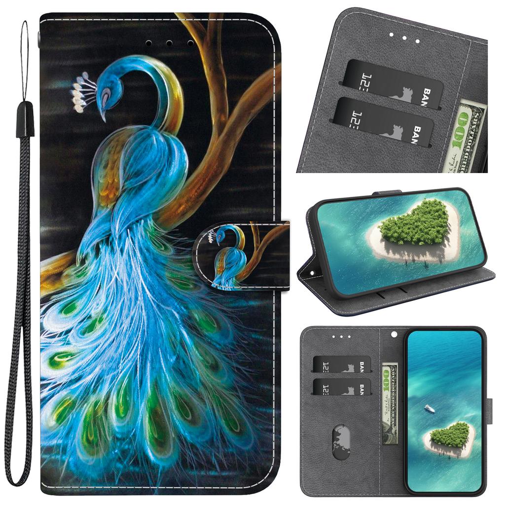 Elegant Peacock Pattern Flip Wallet PU Leather Case with For iPhone Samsung Infinix TECNO OPPO Realme Moto Blackview...for Over 900 Phone Models