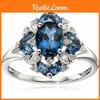 Изысканное посеребренное кольцо с натуральным синим сапфиром и потрясающими стразами