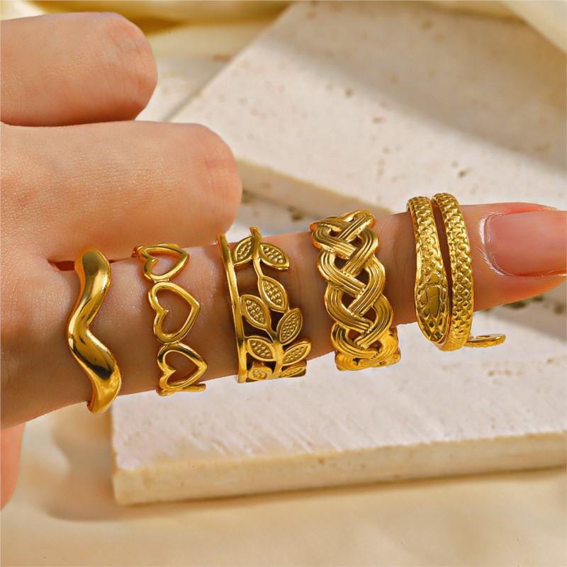 Кольцо из нержавеющей стали Геометрическое Сердце Листья для женщин Личность Трендовое Открытое Кольцо на Палец Ювелирные Изделия На Все Случаи