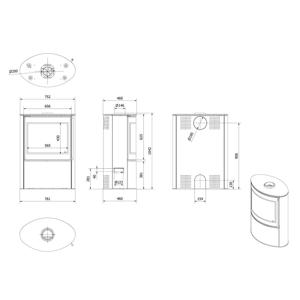 Дровяная стальная печь KRATKI BJORN 10 кВт Ø 150