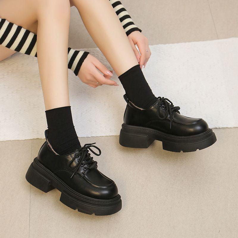 British Style Small Leather Shoes Women's Velvet Warm French Platform Women's Shoes 2025 New Autumn and Winter Loafers Cotton Shoes