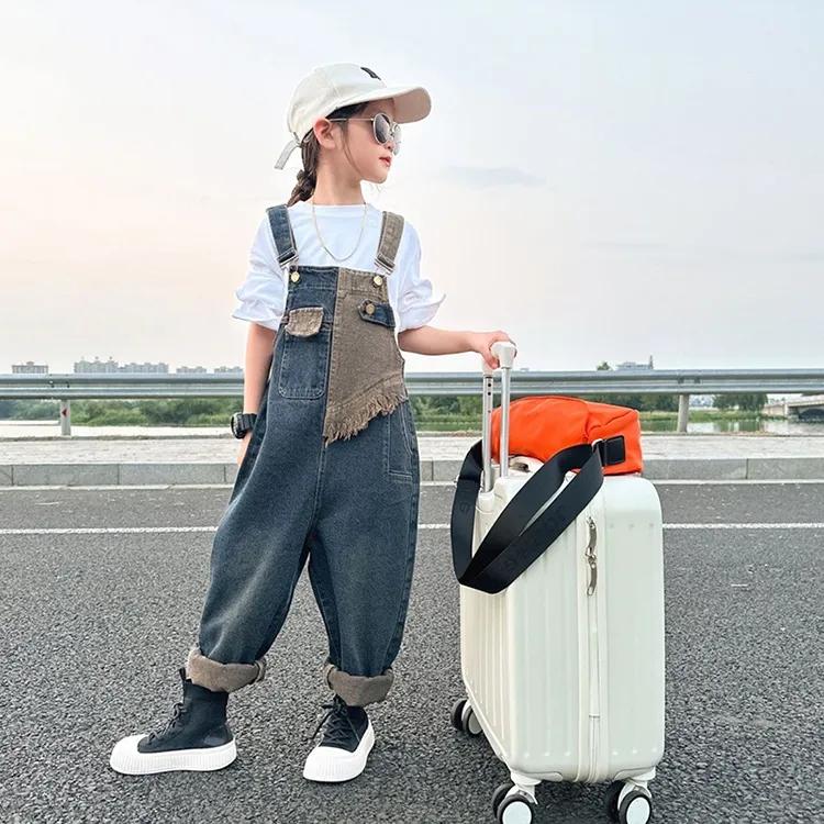 Осенний джинсовый комбинезон для девочек, корейская версия полустежки, индивидуальный модный детский комбинезон для больших детей