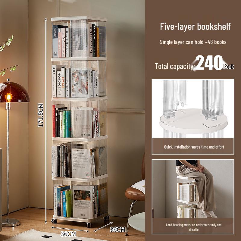 Вращающийся на 360° детский книжный шкаф - Большая вместимость, многоярусное напольное хранилище для гостиной