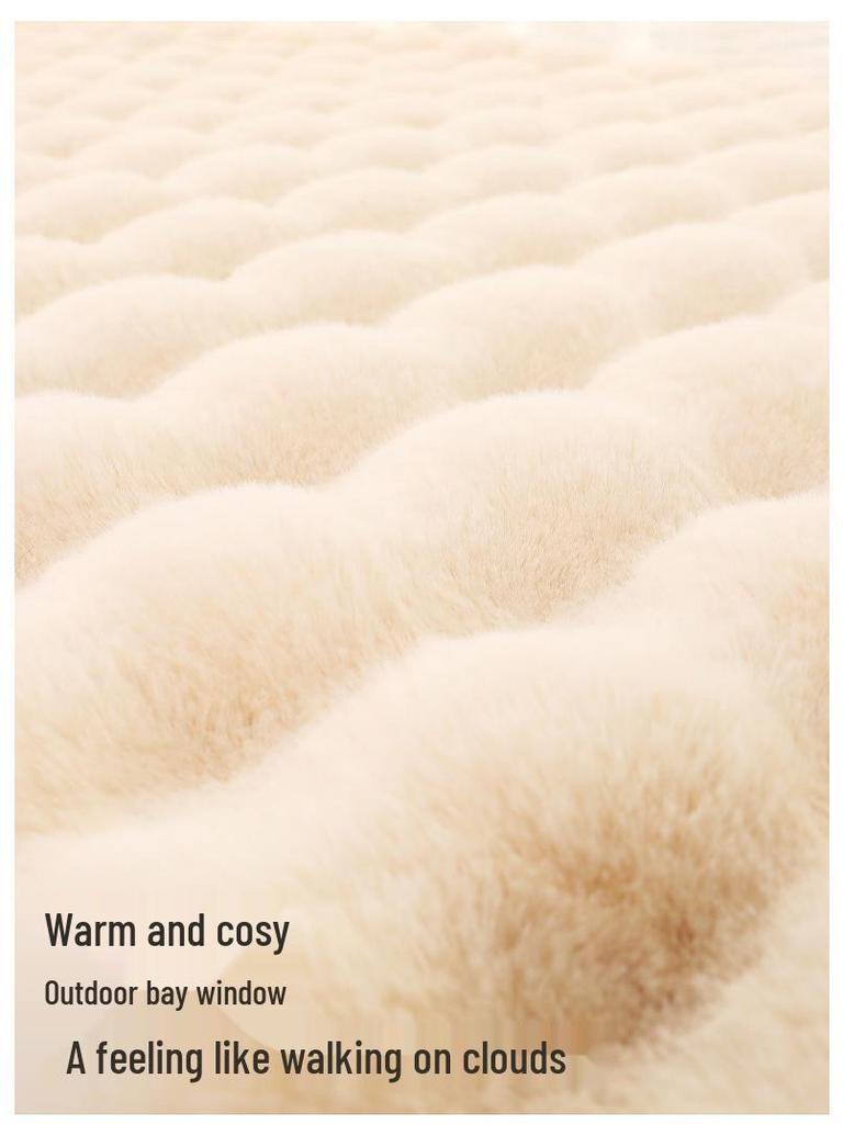 Cream Velvet Bubble Style Bedroom Carpet Mat