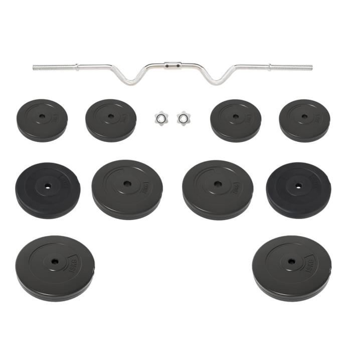 3145023 vidaXL Wavy Barbell Bar with Plates 90 Kg