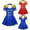 Girls Honor Guard Circus Dress Costumes Shiny Sequin Gold Tassel Epaulets Built In Briefs Performance Wear