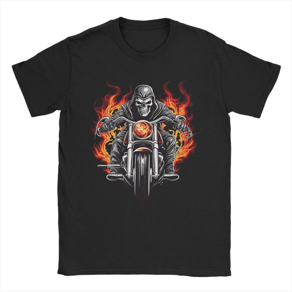 Skull Biker TShirt Unisex Casual Cotton Tees Round Neck Short Sleeve T Shirts New Arrival Clothing