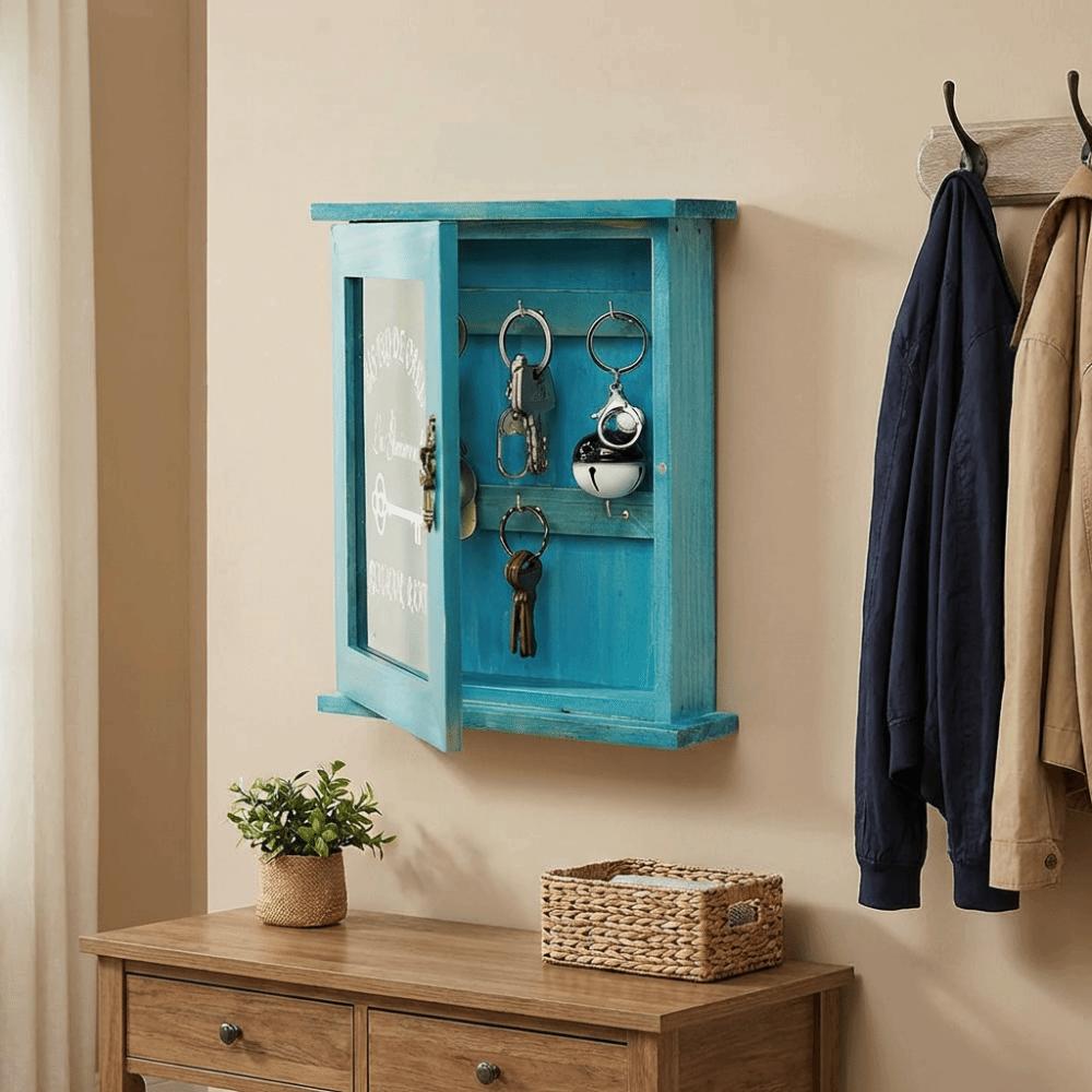 Wall Decoration Vintage Cabinet Key Rack Wooden Decorative Wall-Mounted Key Holder Rustic Key Storage Box Hallway