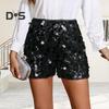 Sequin Shorts for Women Elastic Waist Straight Leg Sparkly Party Mini Shorts High Waist Shiny Nightclub Outfits